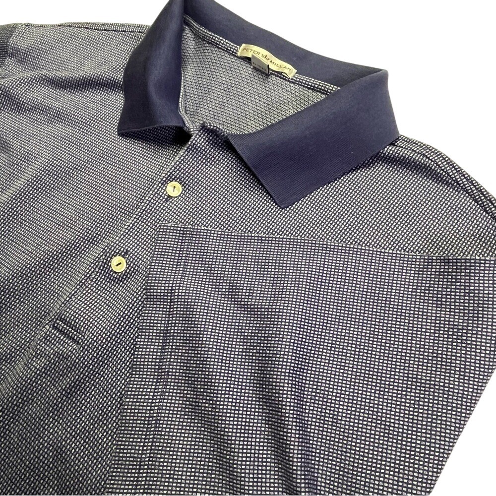 Peter Millar Men's XXL Navy Blue and Lavender Polo Short Sleeved Summer Shirt